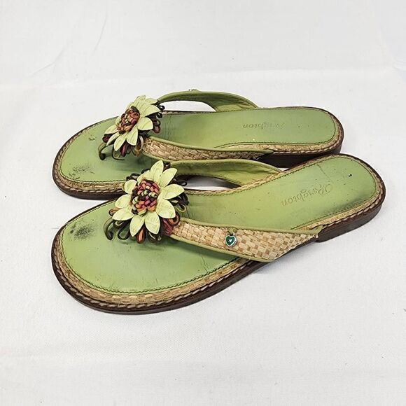 Brighton Orchid Flip Flop Green Leather Sandal Size 6.5 - Picture 4 of 7